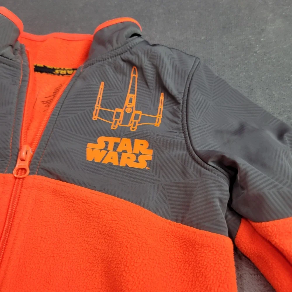 Star Wars Fleece Jacket Boys Size 4 Gray Orange X-Wing Full Zip Mock Neck Kohl's